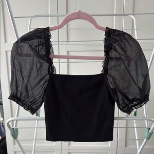 Wilfred Black Sheer Puff Sleeve Crop Top